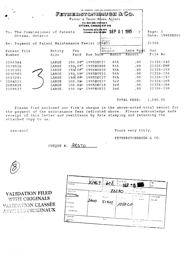 Document de brevet canadien 2085835. Paiement de taxe périodique 19950901. Image 1 de 1