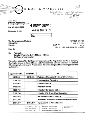 Document de brevet canadien 2085884. Cession 20011108. Image 1 de 3