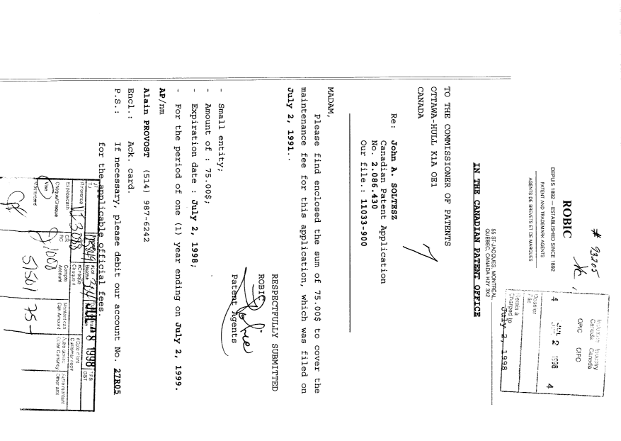 Document de brevet canadien 2086430. Taxes 19980702. Image 1 de 1