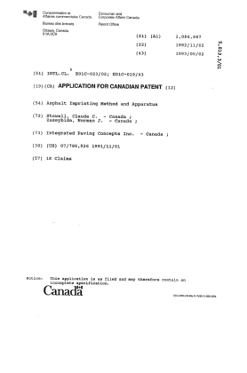 Document de brevet canadien 2086687. Page couverture 19931127. Image 1 de 1