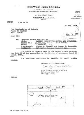 Document de brevet canadien 2086687. Correspondance reliée au PCT 19940531. Image 1 de 1