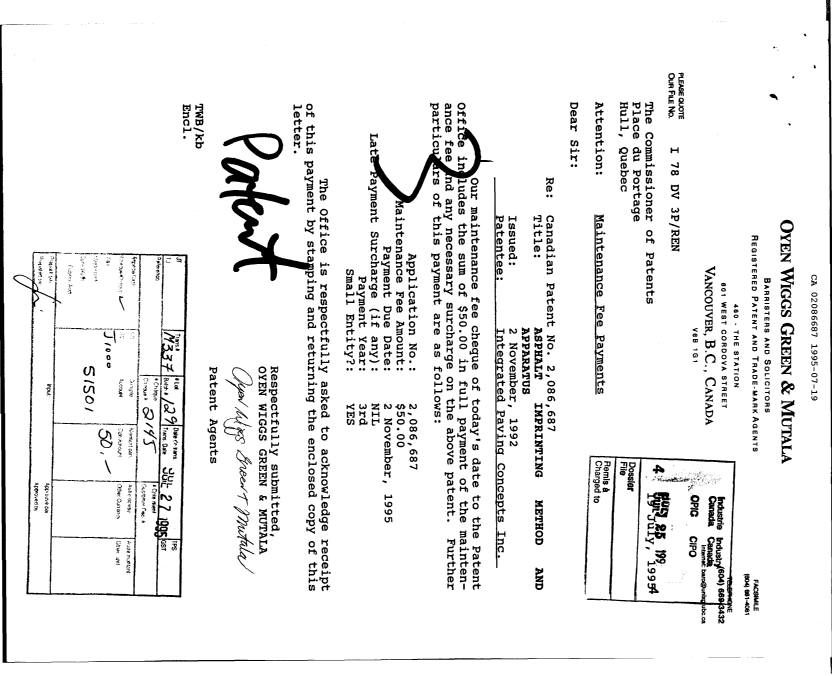 Document de brevet canadien 2086687. Taxes 19950719. Image 1 de 1