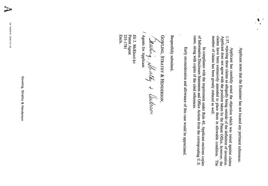 Canadian Patent Document 2086874. Prosecution Correspondence 19961218. Image 2 of 40