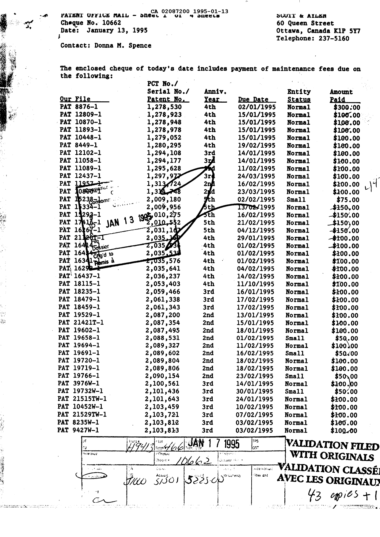 Document de brevet canadien 2087200. Taxes 19941213. Image 1 de 1