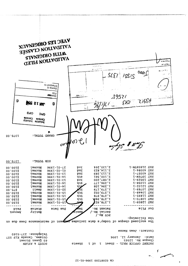 Canadian Patent Document 2087200. Fees 19960112. Image 1 of 1