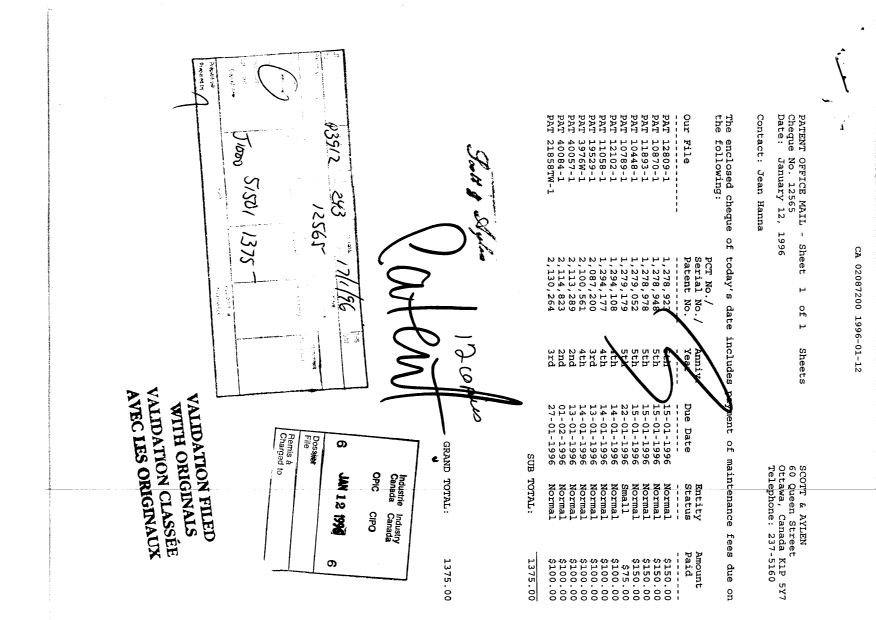 Document de brevet canadien 2087200. Taxes 19960112. Image 1 de 1