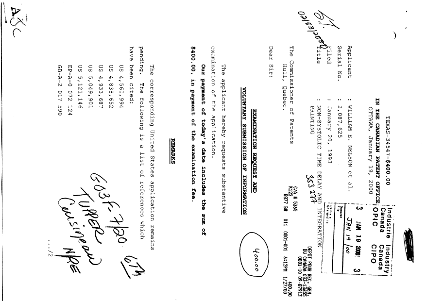 Document de brevet canadien 2087625. Poursuite-Amendment 20000119. Image 1 de 2
