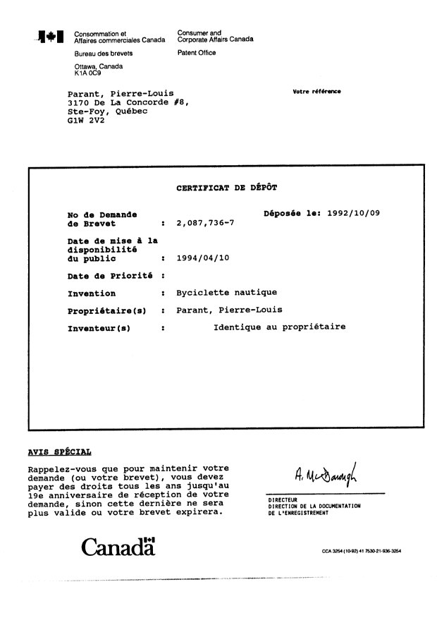 Document de brevet canadien 2087736. Cession 19921009. Image 73 de 73