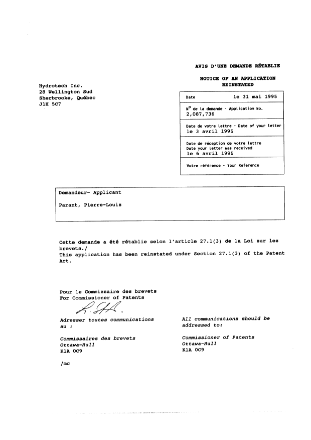 Document de brevet canadien 2087736. Taxes 19941117. Image 2 de 6