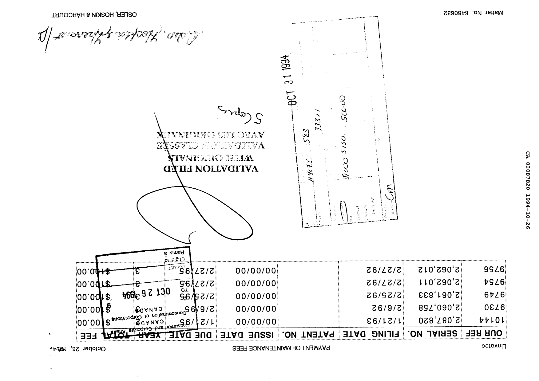 Document de brevet canadien 2087820. Taxes 19931226. Image 1 de 1