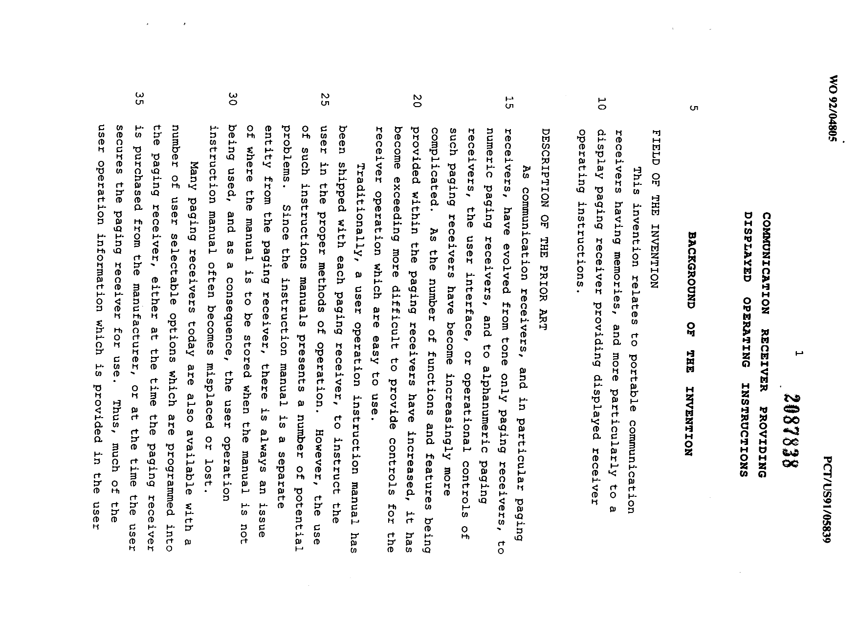 Canadian Patent Document 2087838. Description 19970318. Image 1 of 20