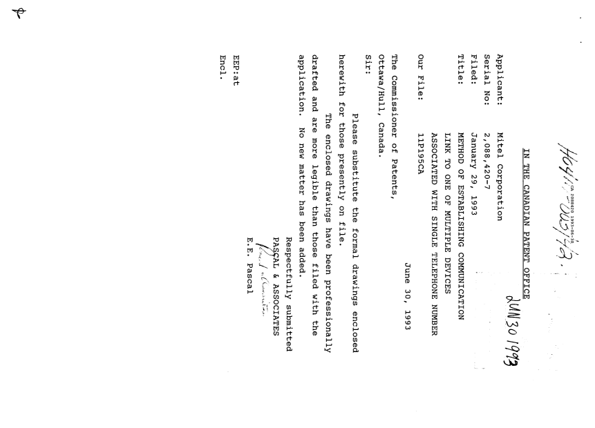 Document de brevet canadien 2088420. Correspondance de la poursuite 19930630. Image 1 de 1