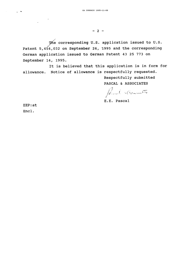 Document de brevet canadien 2088420. Correspondance de la poursuite 19951108. Image 2 de 2