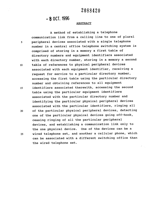 Canadian Patent Document 2088420. Abstract 19961008. Image 1 of 1