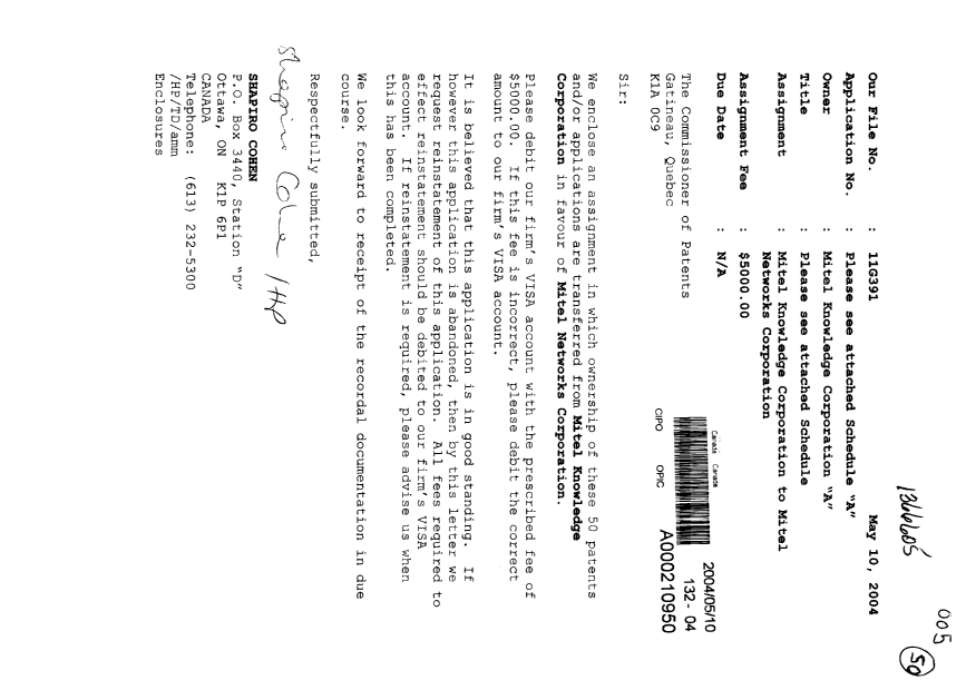 Document de brevet canadien 2088420. Cession 20040510. Image 1 de 4