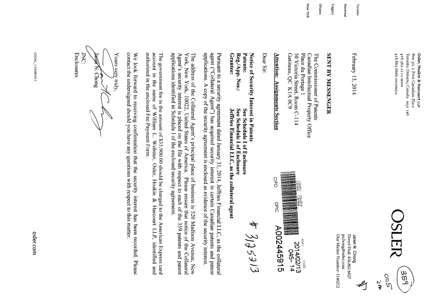 Document de brevet canadien 2088420. Cession 20140213. Image 1 de 45