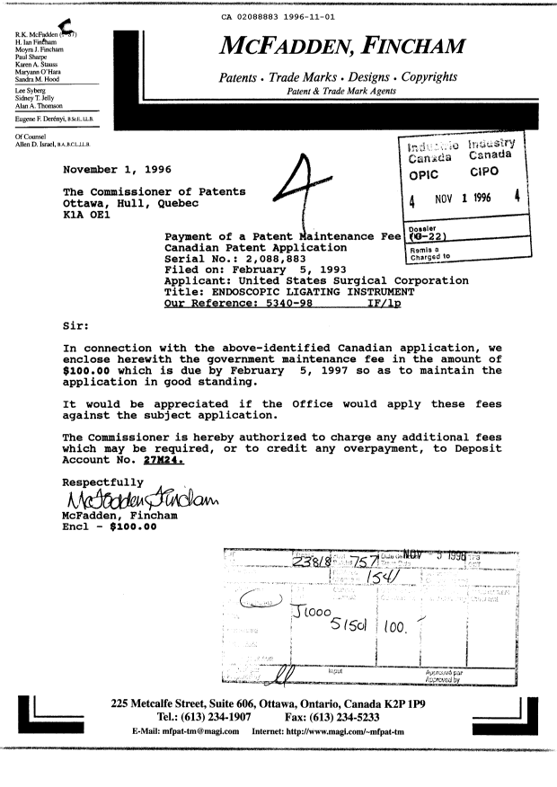 Document de brevet canadien 2088883. Taxes 19961101. Image 1 de 1