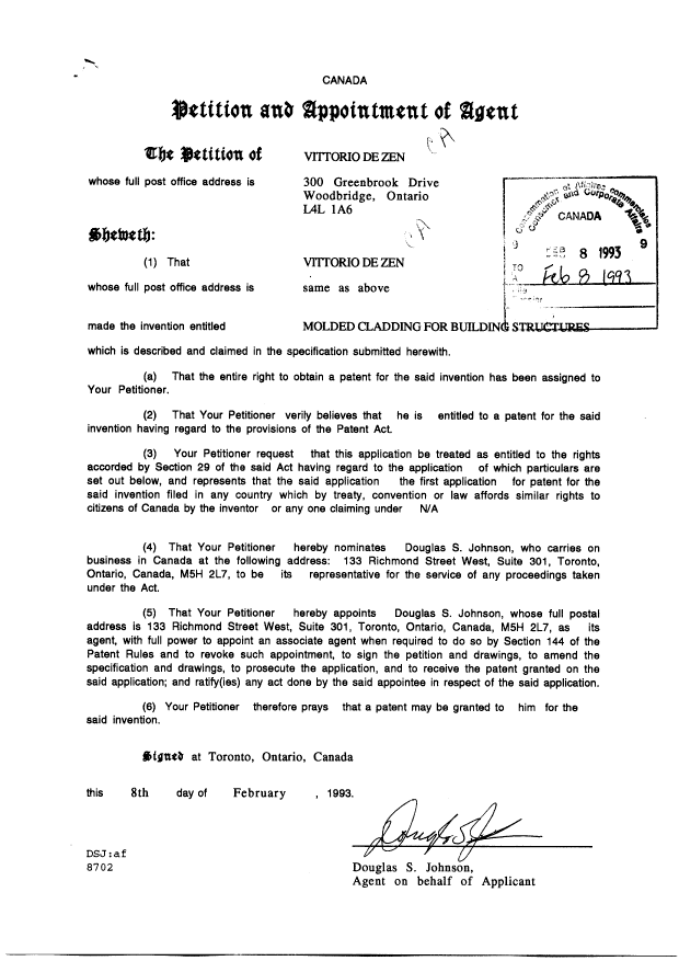 Document de brevet canadien 2089025. Cession 19930208. Image 2 de 6