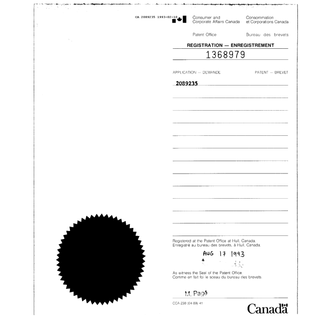 Canadian Patent Document 2089235. Prosecution Correspondence 19930210. Image 1 of 3