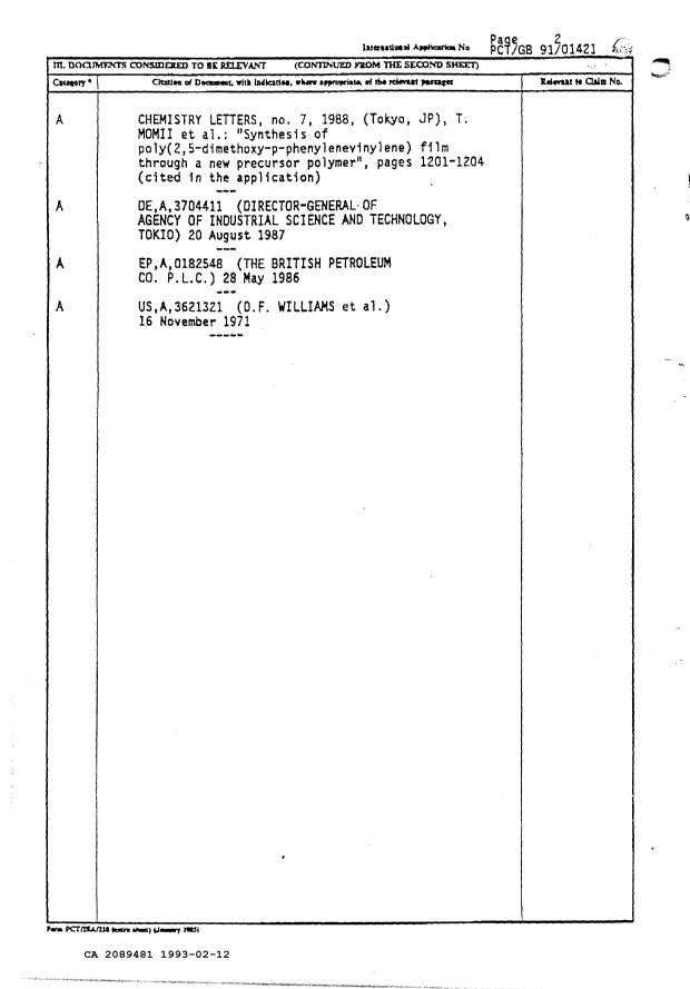 Document de brevet canadien 2089481. Rapport d'examen préliminaire international 19930212. Image 2 de 125