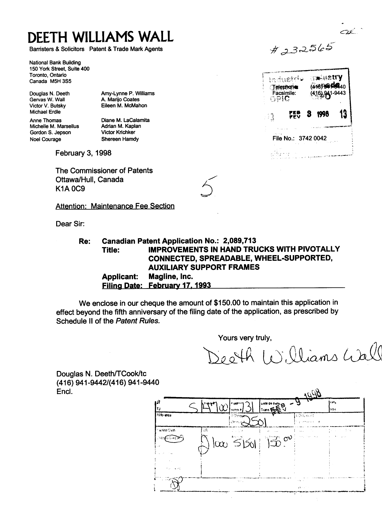 Document de brevet canadien 2089713. Taxes 19980203. Image 1 de 1