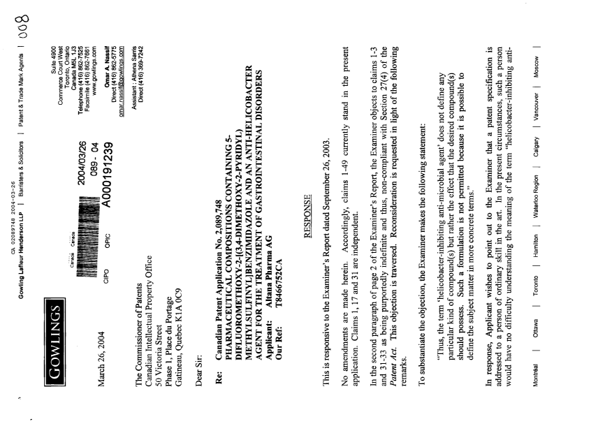 Document de brevet canadien 2089748. Poursuite-Amendment 20031226. Image 1 de 6
