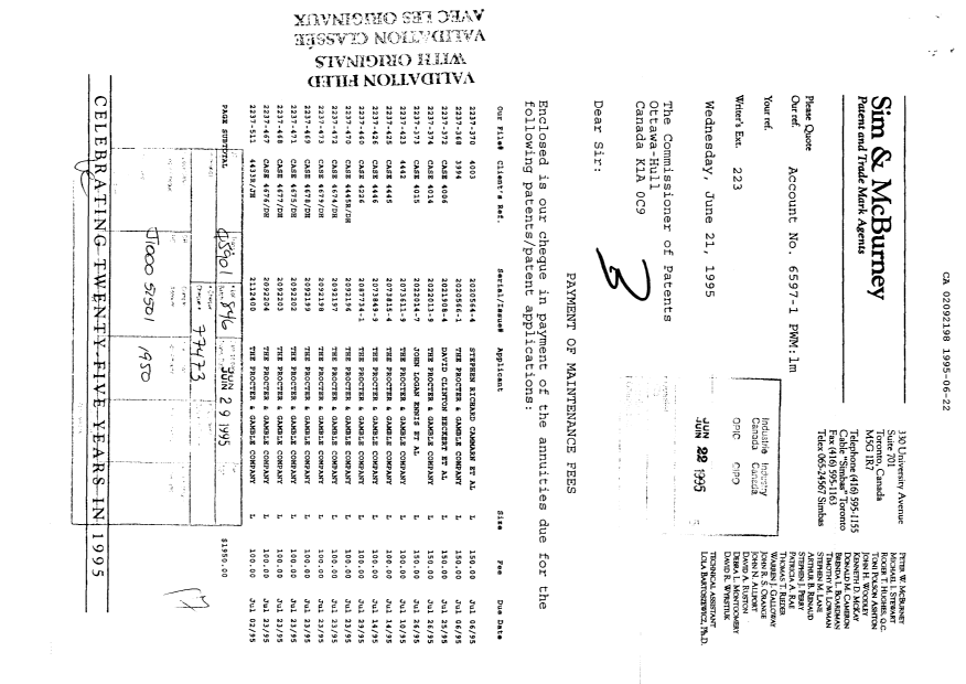 Document de brevet canadien 2092198. Taxes 19950622. Image 1 de 1