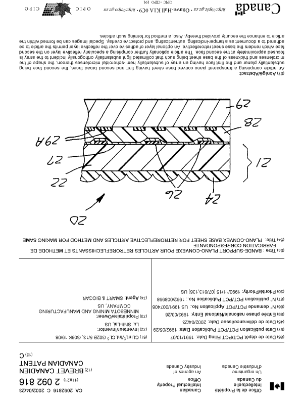 Canadian Patent Document 2092816. Cover Page 20020404. Image 1 of 1