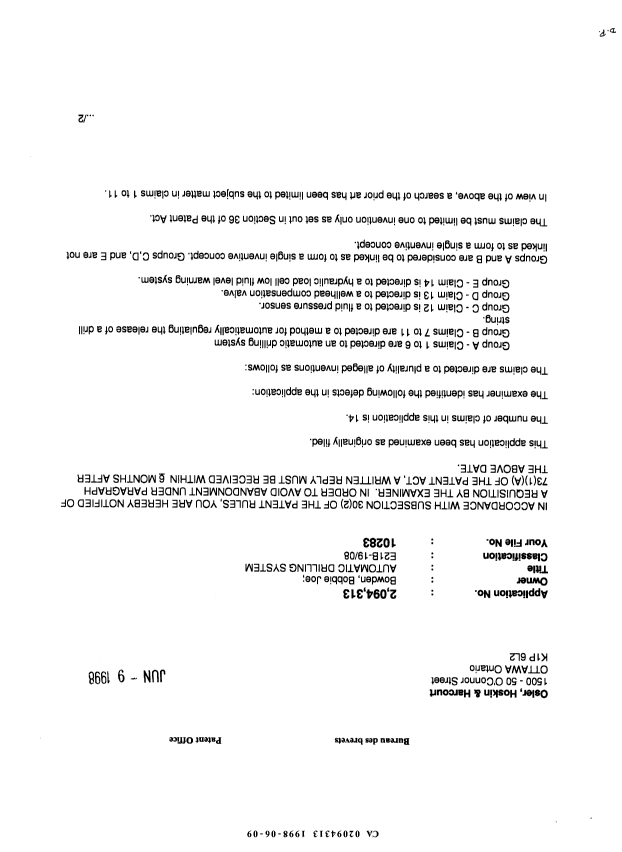 Document de brevet canadien 2094313. Poursuite-Amendment 19971209. Image 1 de 2