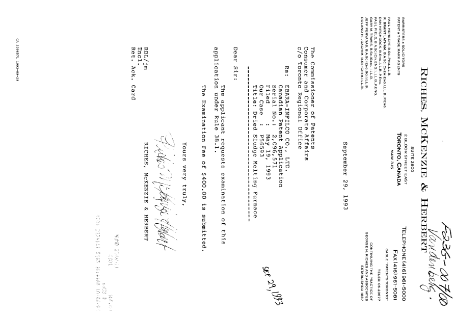 Document de brevet canadien 2096571. Correspondance de la poursuite 19930929. Image 1 de 1