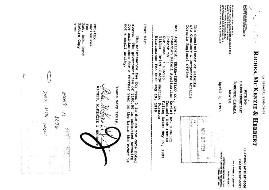 Document de brevet canadien 2096571. Taxes 19950403. Image 1 de 1