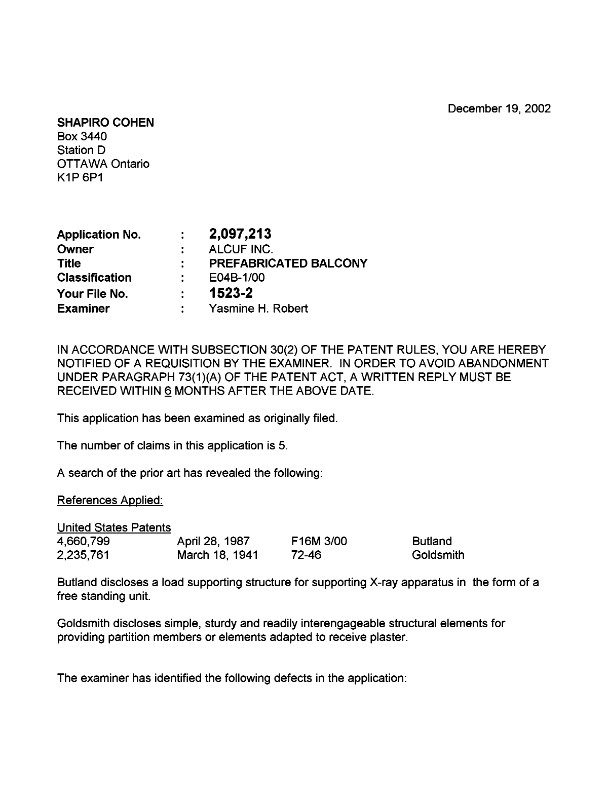 Document de brevet canadien 2097213. Poursuite-Amendment 20021219. Image 1 de 2