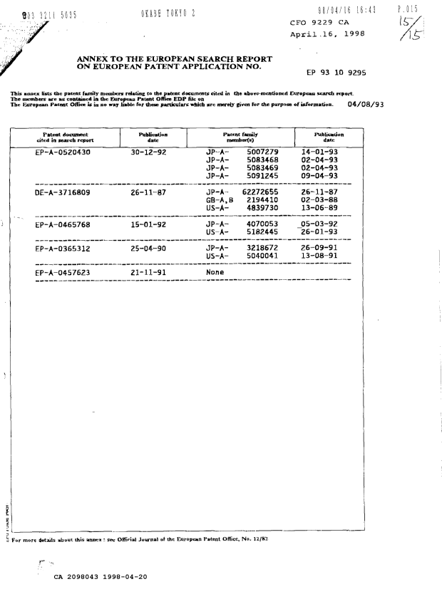 Document de brevet canadien 2098043. Correspondance de la poursuite 19980420. Image 4 de 4