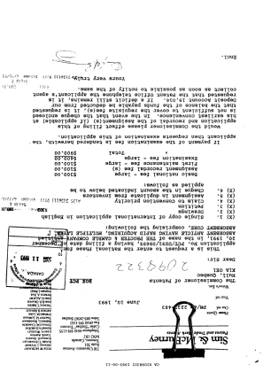 Canadian Patent Document 2098322. Fees 19921211. Image 1 of 1