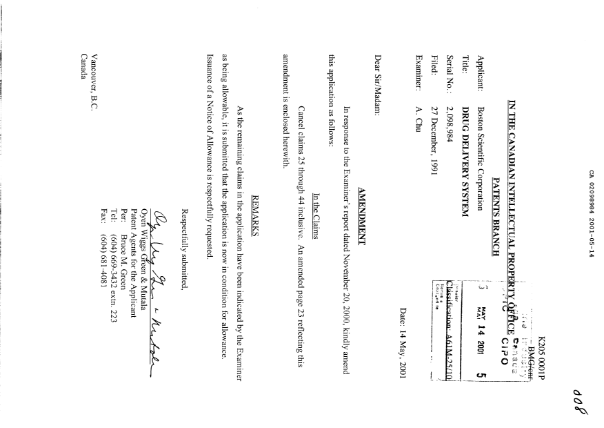 Document de brevet canadien 2098984. Poursuite-Amendment 20001214. Image 1 de 2