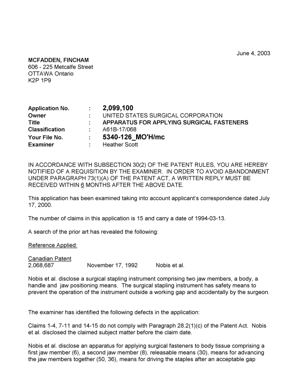 Canadian Patent Document 2099100. Prosecution-Amendment 20030604. Image 1 of 2