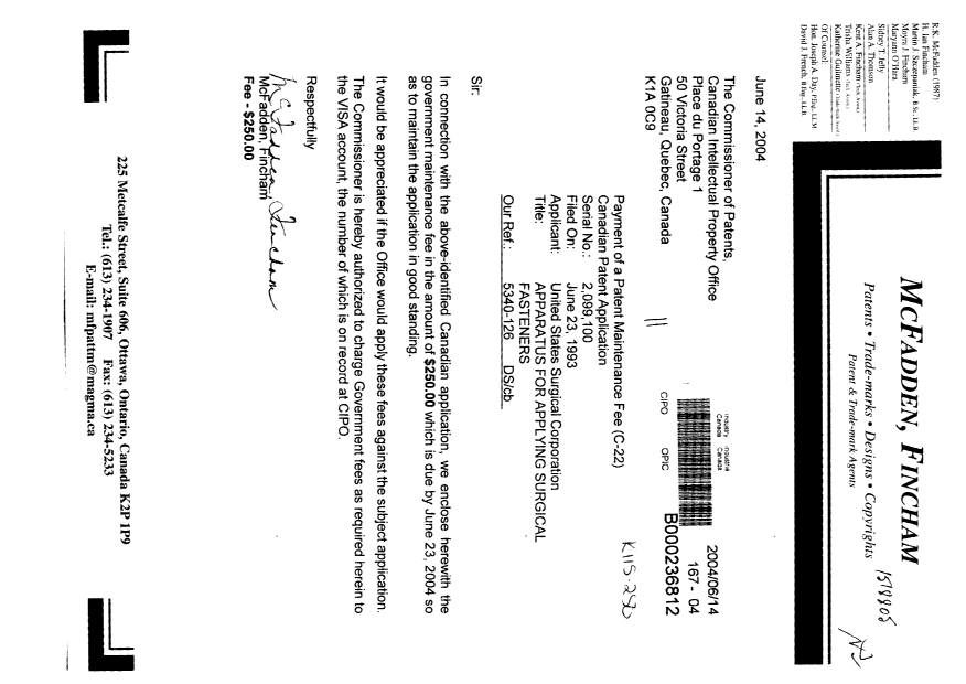 Document de brevet canadien 2099100. Taxes 20040614. Image 1 de 1