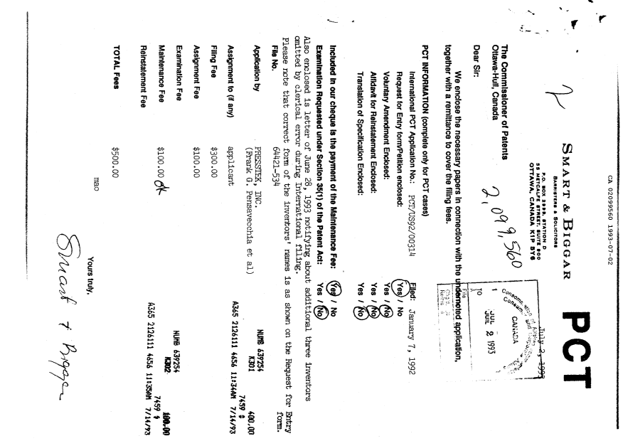 Document de brevet canadien 2099560. Taxes 19930702. Image 1 de 1
