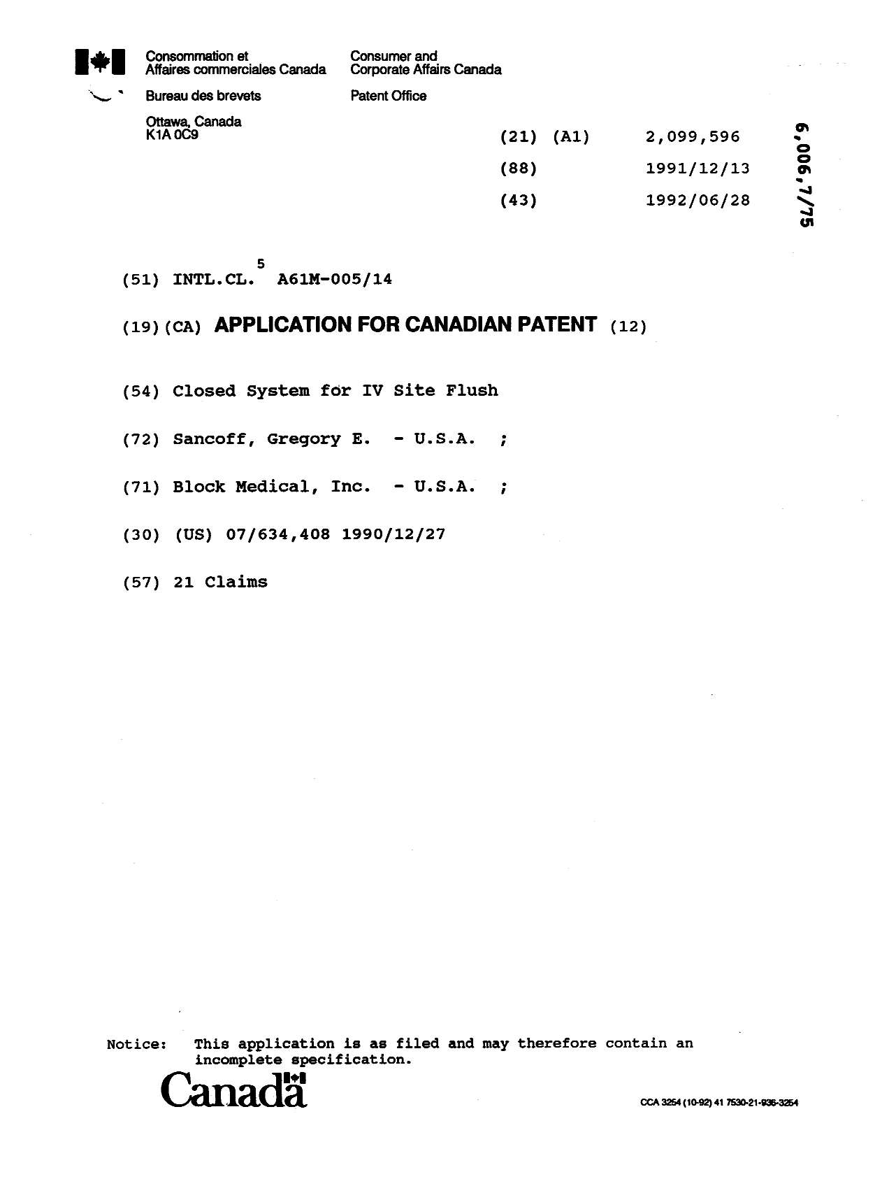 Document de brevet canadien 2099596. Page couverture 19970225. Image 1 de 1