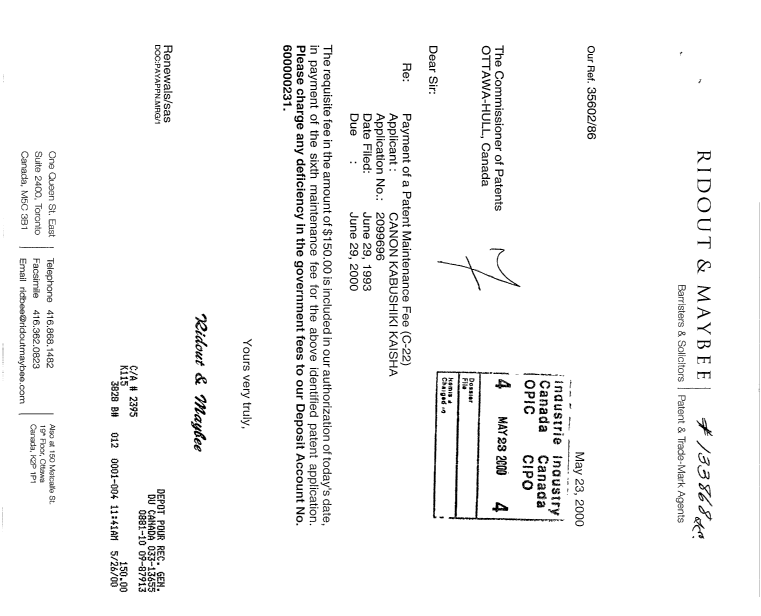 Document de brevet canadien 2099696. Taxes 20000523. Image 1 de 1