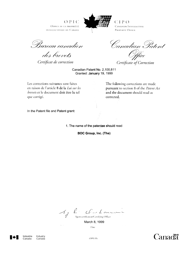 Document de brevet canadien 2100811. Page couverture 20010831. Image 2 de 2