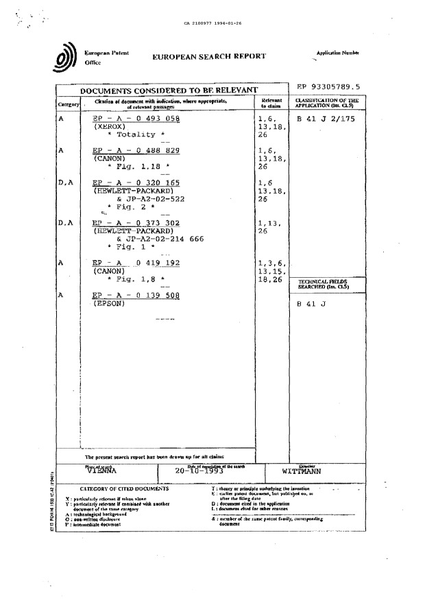 Document de brevet canadien 2100977. Correspondance de la poursuite 19940126. Image 2 de 3