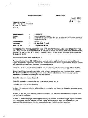 Document de brevet canadien 2100977. Demande d'examen 19980612. Image 1 de 2