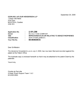Document de brevet canadien 2101356. Correspondance 20081229. Image 1 de 1