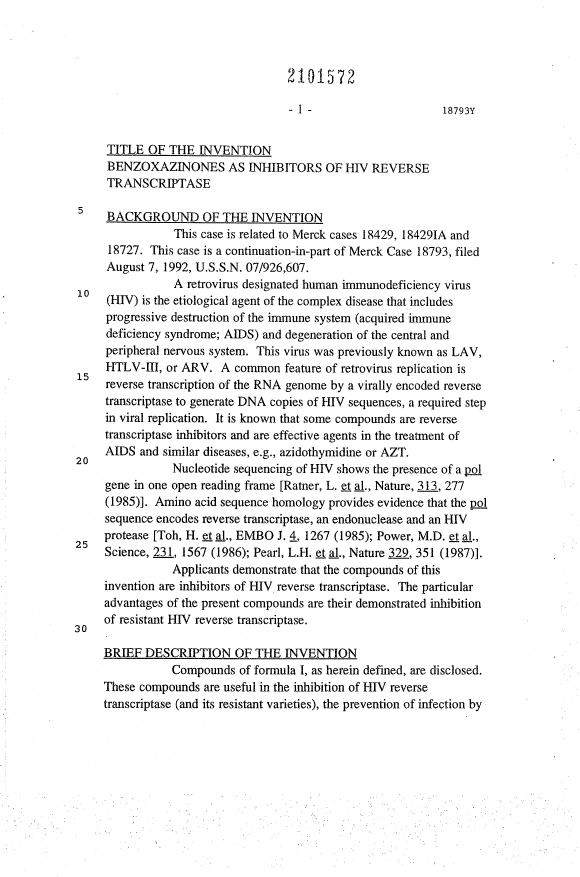 Document de brevet canadien 2101572. Description 19940319. Image 1 de 58