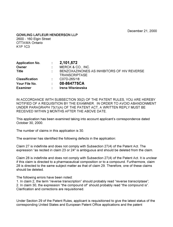 Document de brevet canadien 2101572. Poursuite-Amendment 20001221. Image 1 de 2