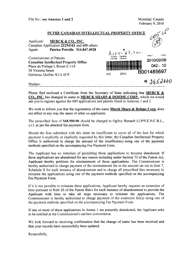 Document de brevet canadien 2101572. Cession 20100209. Image 1 de 15
