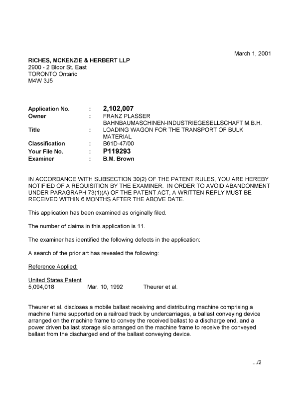 Document de brevet canadien 2102007. Poursuite-Amendment 20010301. Image 1 de 2