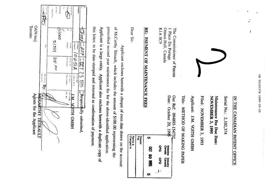 Document de brevet canadien 2102374. Taxes 19951020. Image 1 de 1