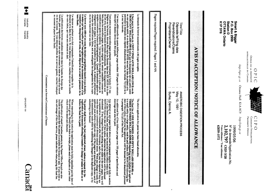 Document de brevet canadien 2102797. Correspondance 19990506. Image 1 de 1